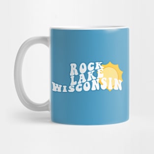 Sunshine in Rock Lake Wisconsin Retro Wavy 1970s Summer Text Mug